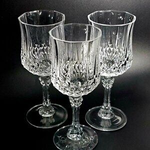 3 Cristal DArques Longchamp Water Glasses 7" Crystal 1980s France vintage 8oz